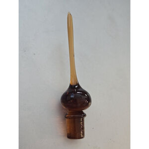 Vintage Amber MCM Empoli Glass Genie Bottle Stopper 4.5” Italy See Details